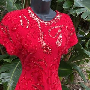 Carmen Mark Valvo beaded and sequin dress with the low back